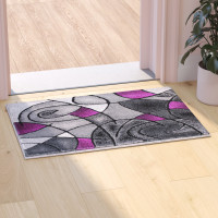 Flash Furniture ACD-RGTRZ860-23-PU-GG Jubilee Collection 2' x 3' Purple Abstract Pattern Area Rug - Olefin Rug with Jute Backing for Hallway, Entryway, or Bedroom